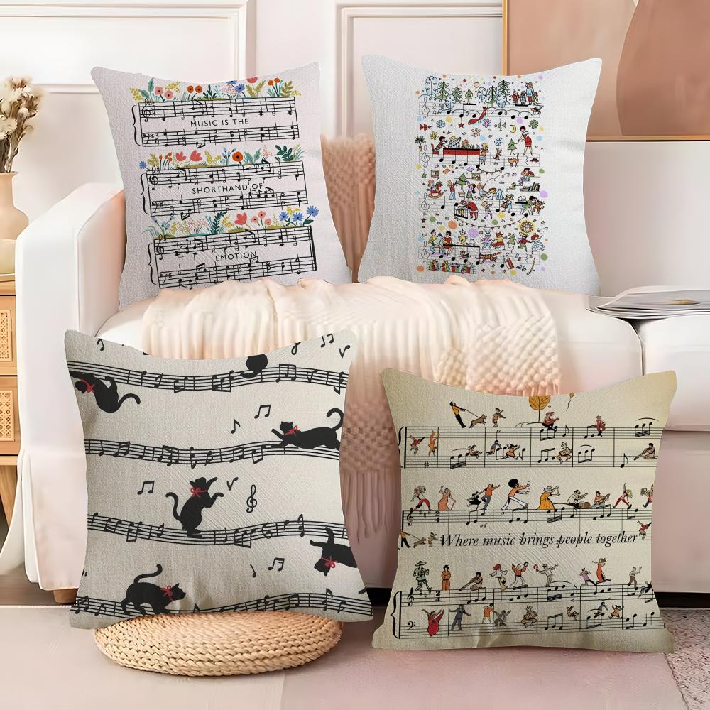 Sheet music design Cushion Cover Natural Linen Organic Fabric DoubleSided Printing Sofa Home Decor Breathable Bed Pillow