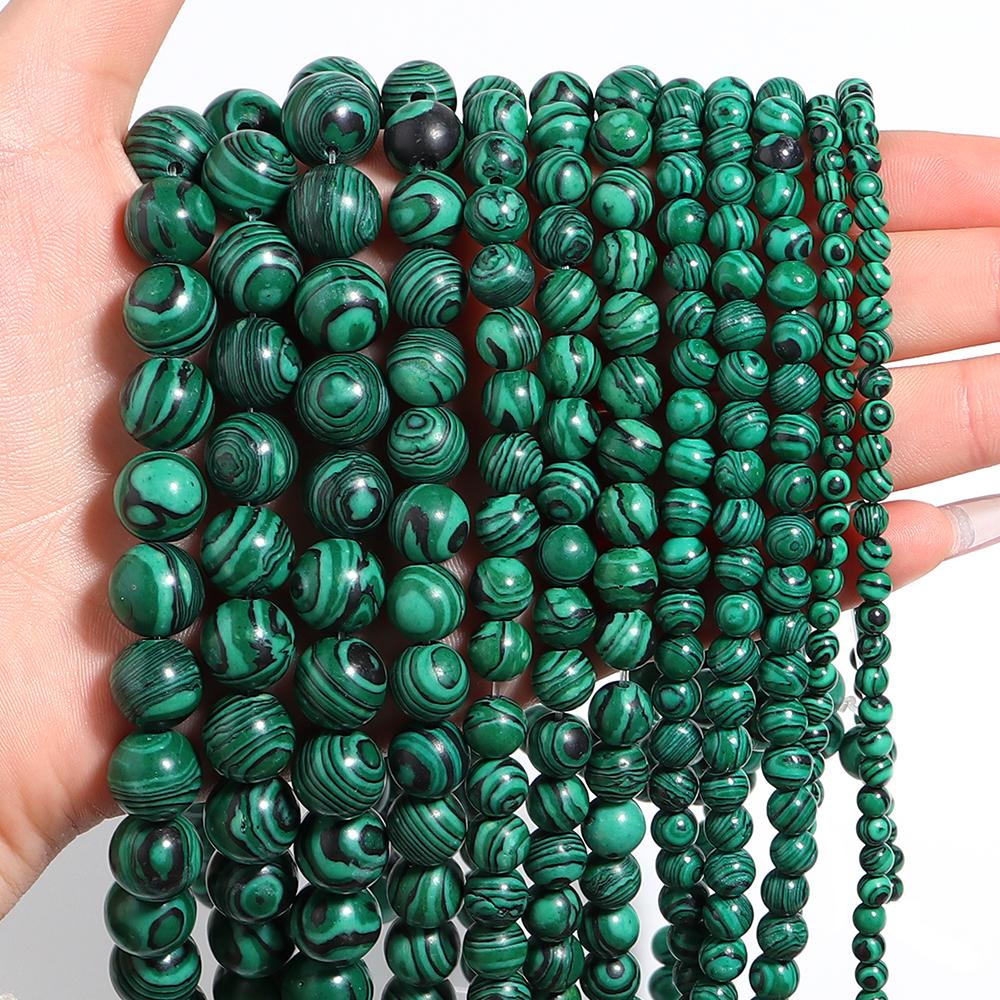 Natürliche Malachit-Steinperlen Grün Rund Lose Abstandshalterperlen für Schmuckherstellung DIY Armbänder Halsketten Zubehör 4/6/8/10/12mm