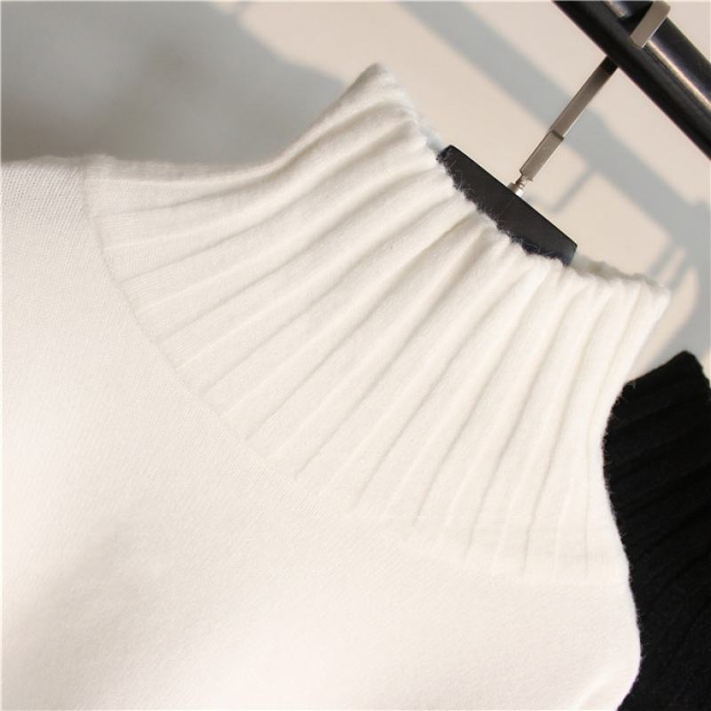 Women Sweater Loose Long Sleeve Knitted Top Casual Solid Basic Elastic Pullover Knitwear Basic Female Tops Turtleneck Pullover Black Sweater Women