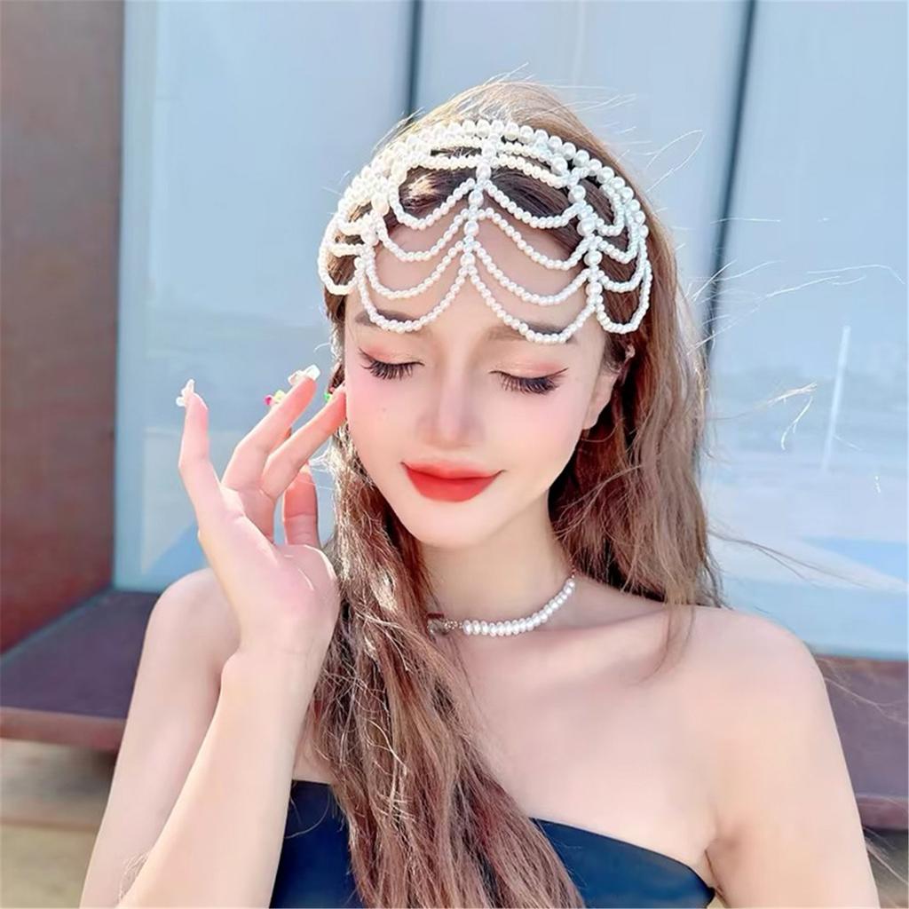 Lightweight Prom Event Headband Pearls Mesh Hair Accessory Fashionable Hair Decors For Parties And Ceremonies