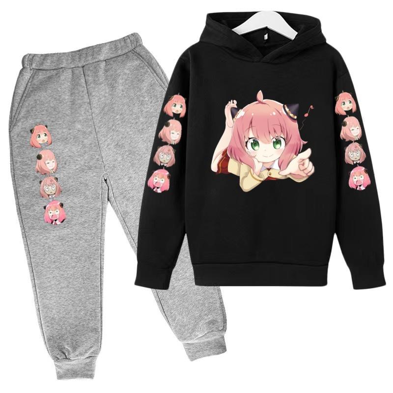 Kinder Mode Kapuzenpullover Junge Mädchen Kleinkind Pullover 3-12 Jahre Anime Niedliches Mädchen Druck Kleidung Lässiges Oberteil + Hose 2-teiliges Set Sportanzug