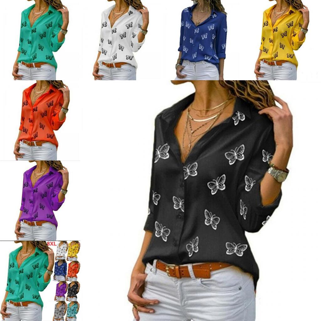 English Fashion Shirt With Butterfly Print And Spandex For Casual Wear