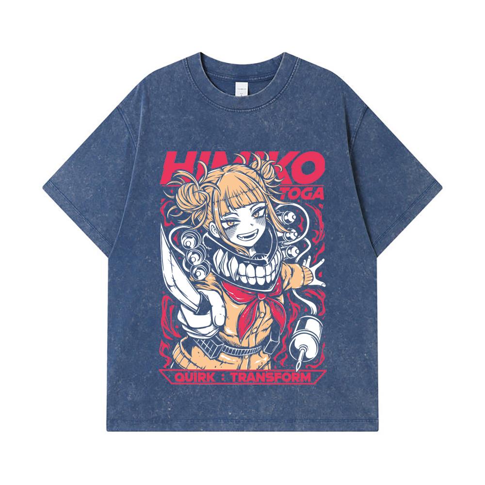 

275 GSM Washed T-shirts 100% Cotton My Hero Academia V12 Toga Print Unisex Heavy Cotton T Shirt 2XL королівський синій колір