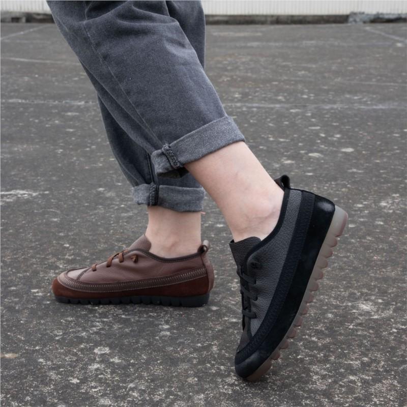 Johnature Retro Genuine Leather Casual Shoes Lightweight Soft Soled Non Slip Versatile Women's Slip-on Shoes