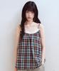 Opish Check Lace Layered Dress, Blue