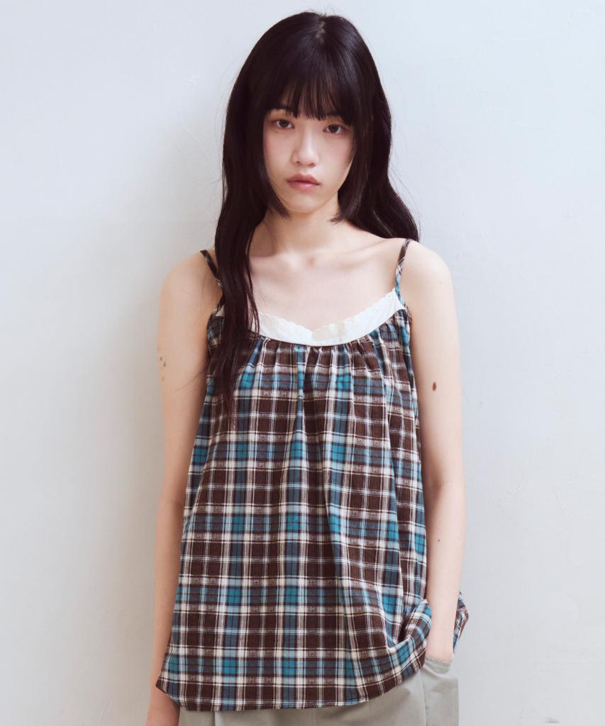 Opish Check Lace Layered Dress, Blue