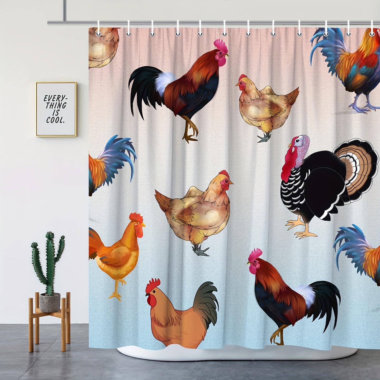 

Cartoon Watercolor Cock Pattern Shower Curtain Bathroom Decorative Polyester Fabric Home Bathtub Curtain With Hooks W60H190(CM)-1 Pcs