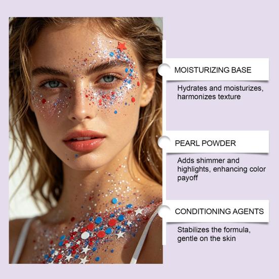 Yousheng 50G Red White Blue Glitter Stick for Independence Day, Waterproof Patriotic Face Body Glitter Gel, USA Flag Sequins Makeup Stick with for 4th