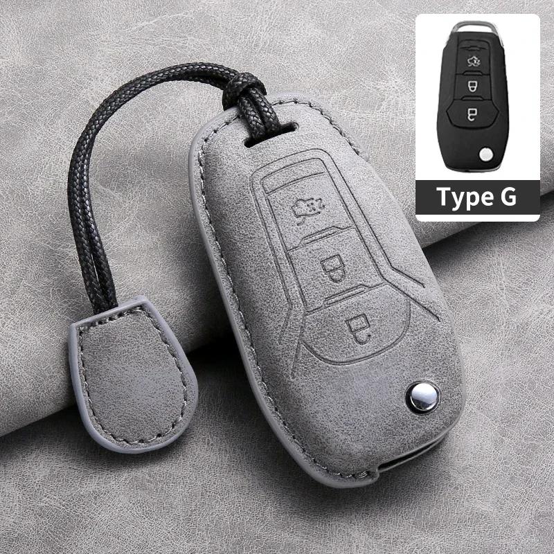 Leather 3 Buttons Car Flip Key Case Cover for Ford Figo 2017 Mondeo 5 Ecosport Puma 2020 Fiesta Mk8 Everest Ranger Protector Fob