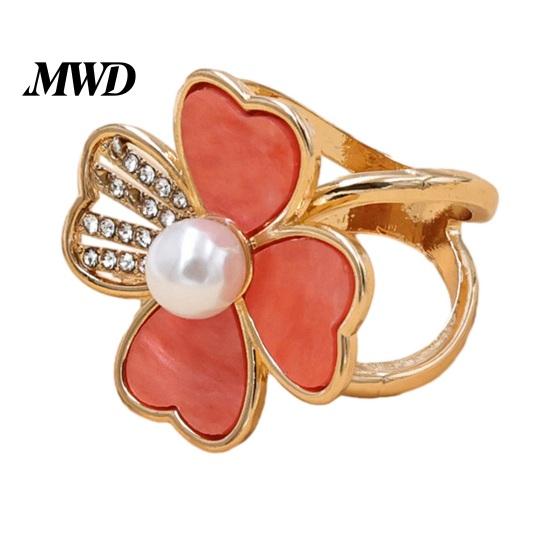 Lightweight Scarf Ring Four-Leaf Clover Ring, Rhinestone Slide Elegant Electroplated Faux Pearl Holder for Women Shirts Shawls Neckerchiefs оранжевый