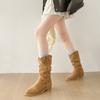 New Autumn Western Cowboy Boots Light Brown Retro Fashion Boots Thin Thick Heel Pointed Pile Boots Women