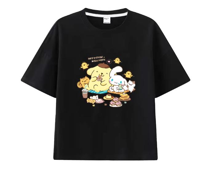 MINISO Sanrio Cute Pom Pom Purin Printed T-shirt New Short-sleeve Women Men Couple Casual Loose Versatile Hot-selling Tees