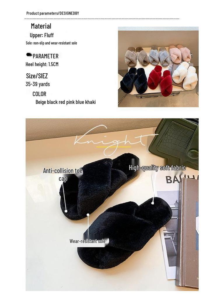 Pantofole da donna in cotone peluche incrociate a punta aperta Autunno/Inverno 2022