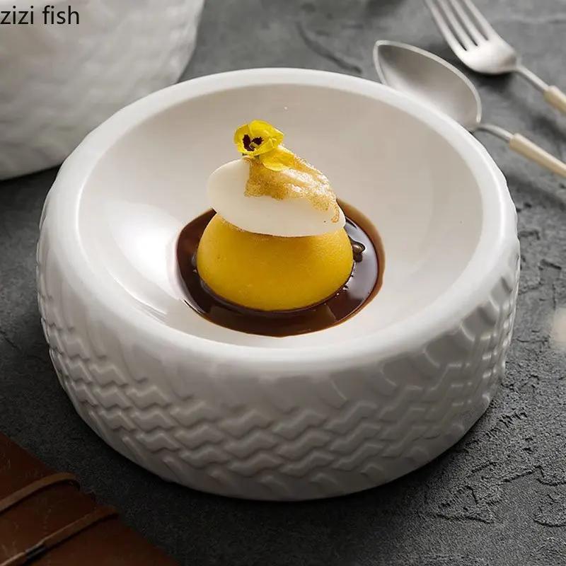 Creative Tire Shaped Ceramic Dinner Plate Restaurant Soup Plate Dessert Plate Snack Plates Pasta Plates Solid Color Tableware
