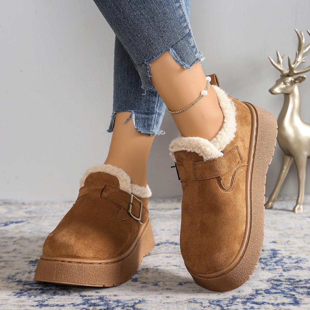 Winter Women Snow Boots Thickened Fur Ankle Boots Women Slip-On Roman Style Shoes Rubber Sole Thick Heel Shoes Women