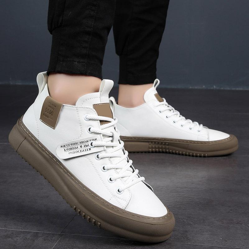 Fashion Men's Shoes High Quality Leather Surface Off White Shoes 2025 New High Top Shoes Men Casual Sports Board Shoe Sapato Masculino