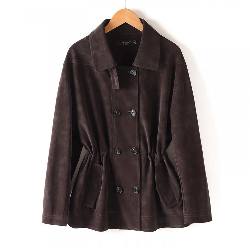 Womens 2026 Faux Lamb Leather Trench Coat With Lapel Collar Waist Belt Plus Size Elegant Outerwear