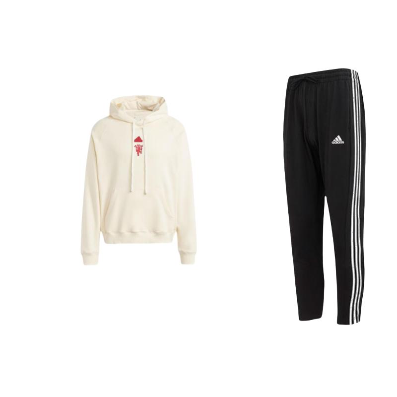 

Adidas Logo Manchester United Football Culture Hoodie And Tapered Knit Pants Casual Sports Set Men Sports Set IC0044+IA8545 S