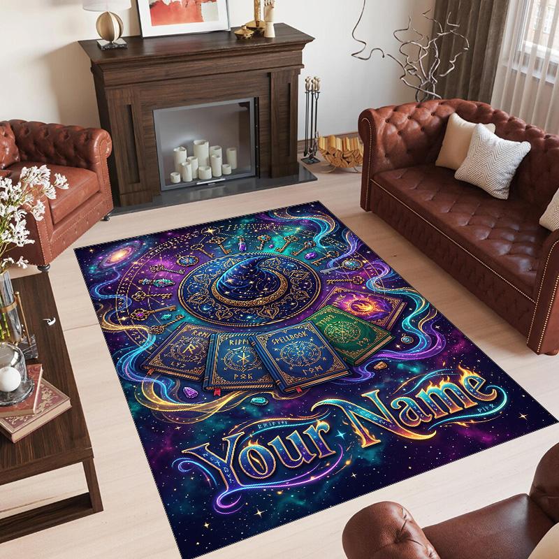Witchcraft Theme Crystal Velvet Rug Personalized Custom Name Text Soft Floor Mat Home Decor