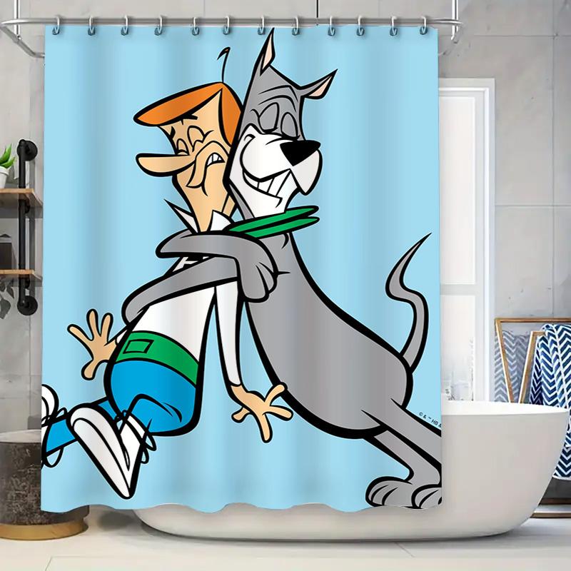 

Classic Cartoon Characters Shower Curtain Blue Background with Wacky Dog Hugging Man Print for Bathroom Decor Size 69x70 inches 90x180cm