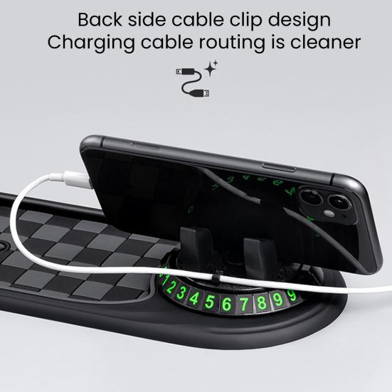 Dashboard Anti Slip Mat with Phone Holder 360-Degree Rotation Dashboard Mount Built-in Parking Number Plate Secure Phone Holder for Driving