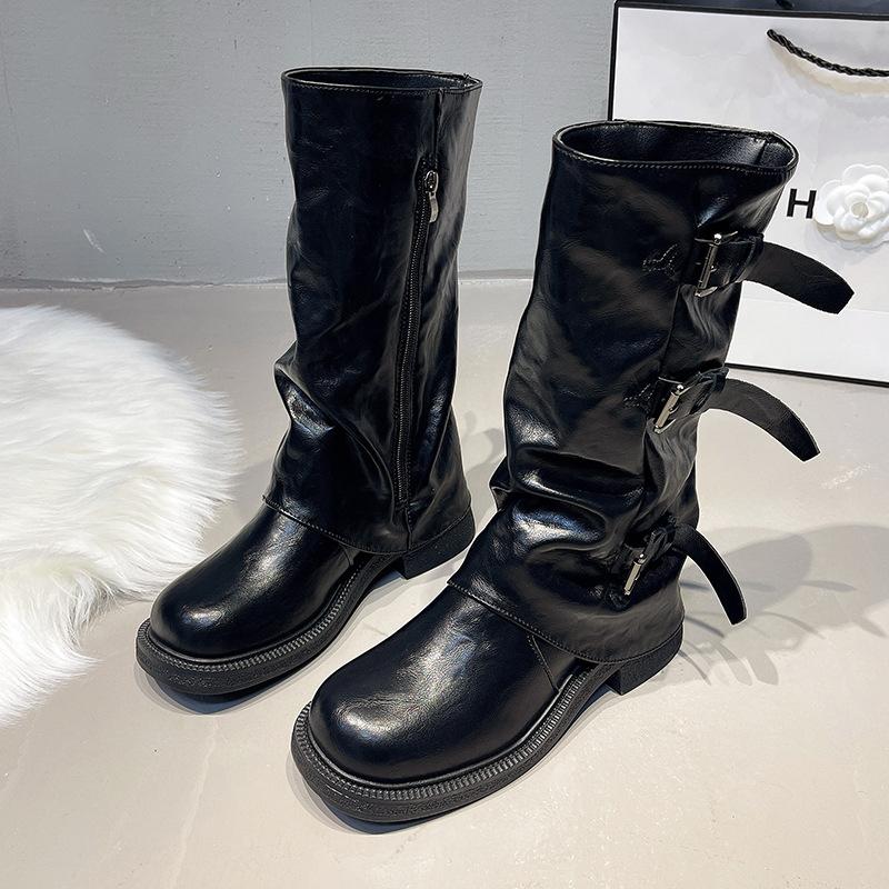 Niche retro kozačky na silném podpatku střední výšky westernové kovbojské kozačky kozačky na sloupku rytířské kozačky raný podzim martinky francouzské dámské kozačky