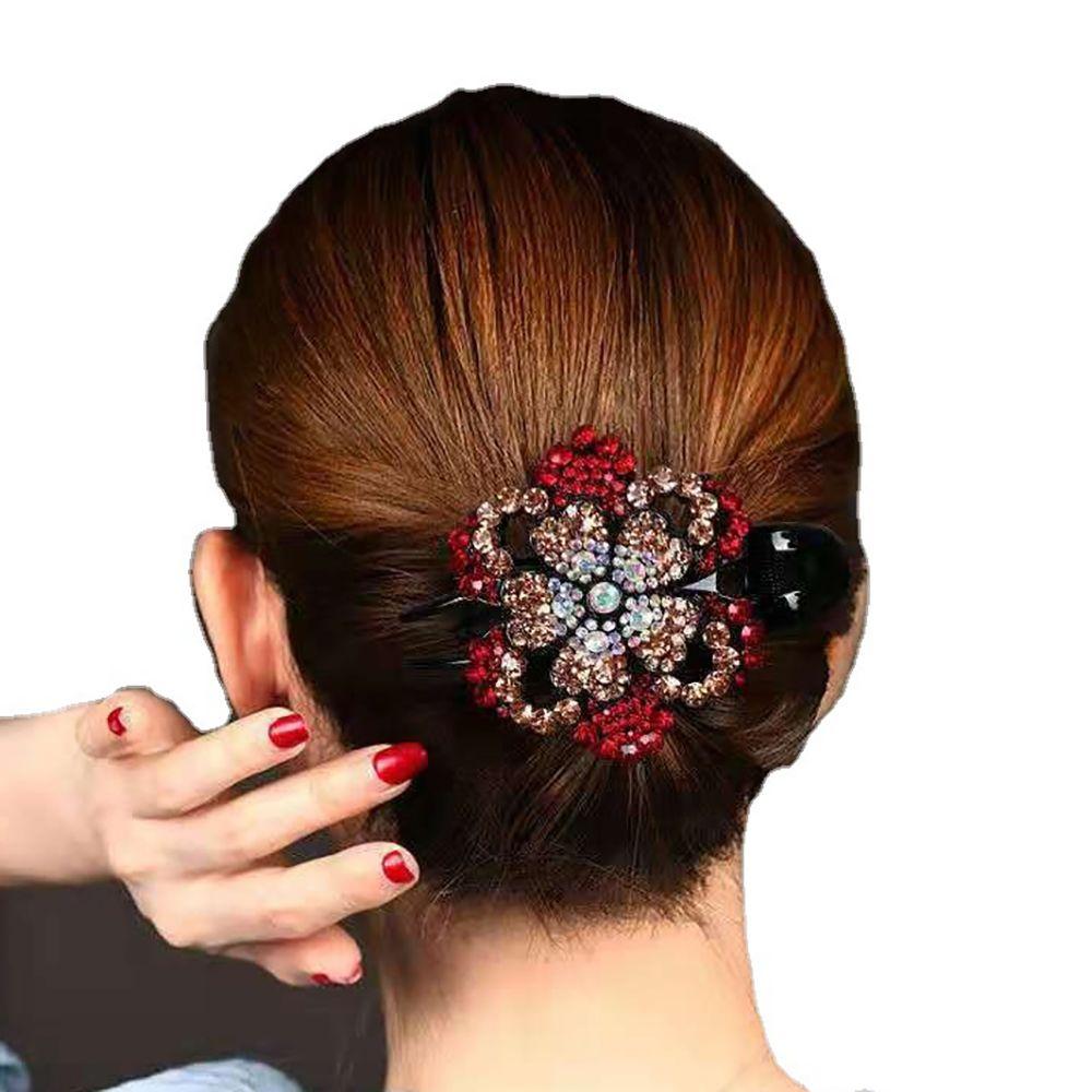 Acrylic Female Girls Rhinestone Hair Claw Flower Duckbill Clip Ponytail Holder Hair Accessories