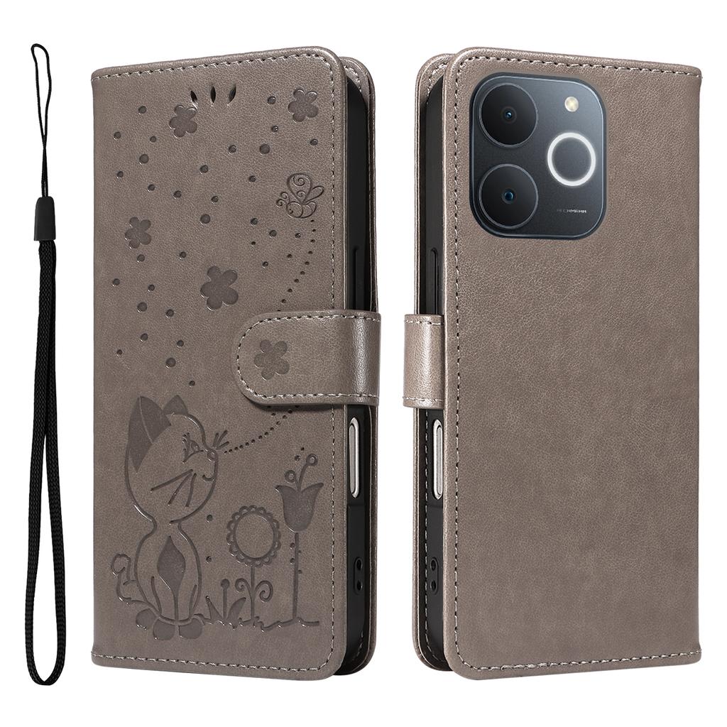 For Realme Narzo 80 Lite 4G/Realme Note 70 4G/Realme Note 70T 4G/Realme C71 4G (India) Leather Wallet Case Cat Bee Pattern Phone Cover Stand