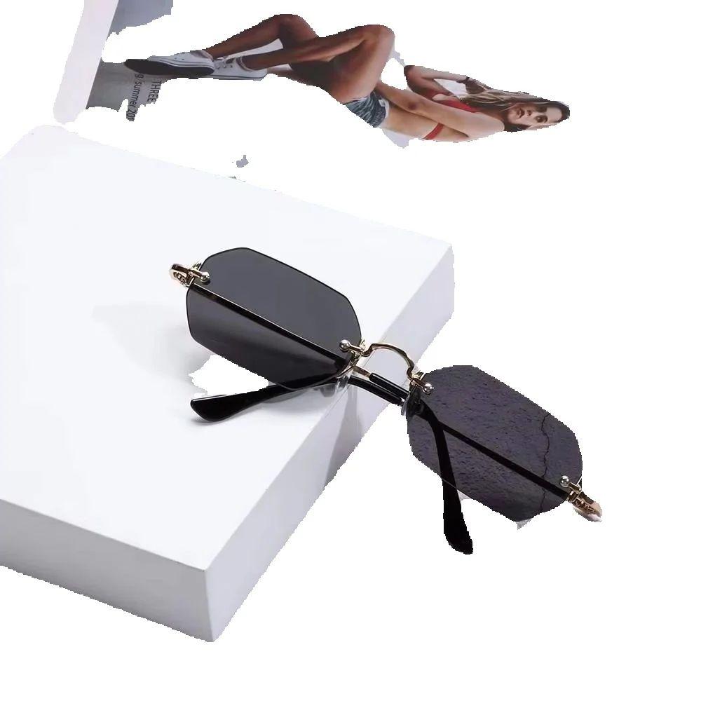 Vintage Rim-Free Rectangle Sunglasses for Female UV 400 Protection Driving Use Sun Spectacles Summer Small Frames Eye Spectacles