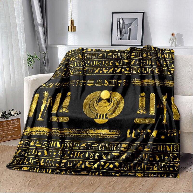 Ancient Egyptian Symbols Digital-printed Polyester Bedroom Velvet Flannel Cover Blanket Fleece Soft Sofa Cover Blankets for Beds