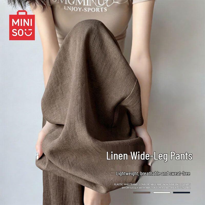 MINISO Women s Summer Linen Blend Draped Wide-Leg Casual Pants 2XL