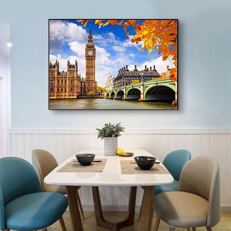 Pictură cu diamant 5D DIY, peisaj, pod, broderie cu diamante, mozaic, imagini, noapte, oraș, rotund complet, foraj, decor artă, cadou