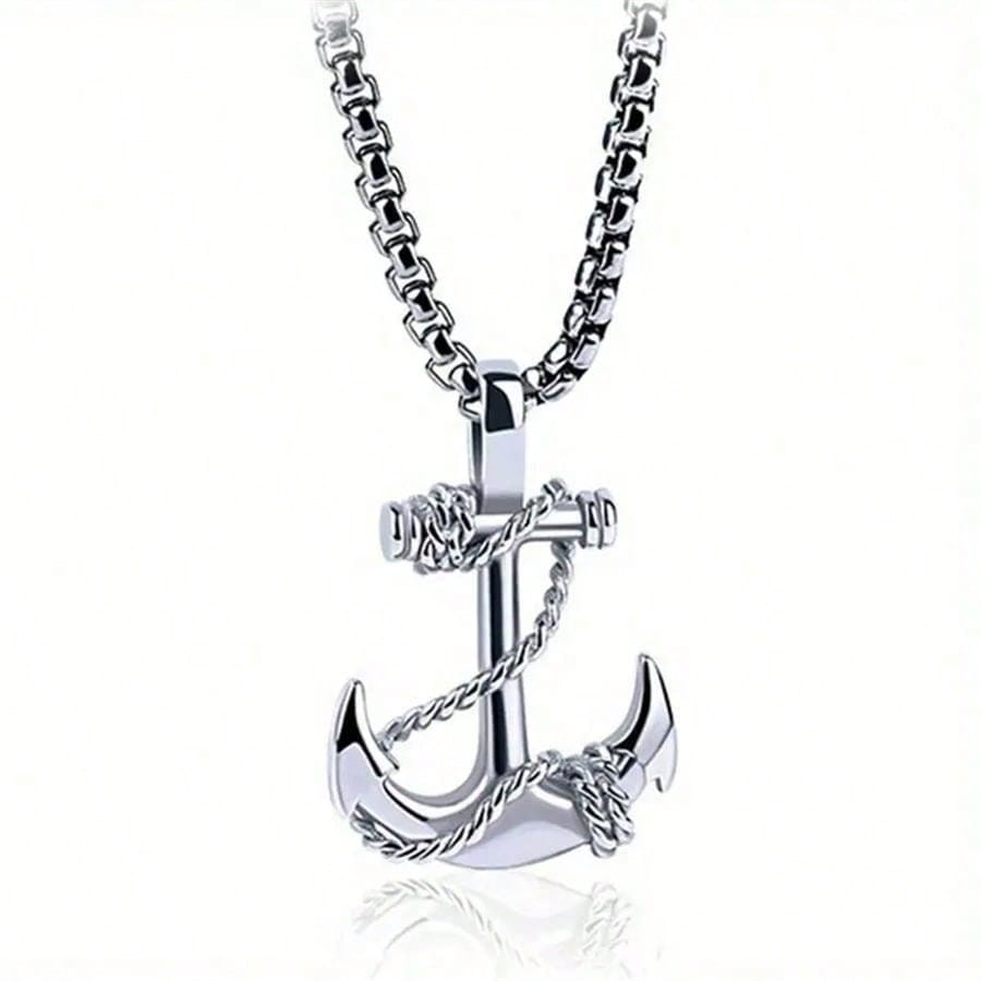 1pc Stainless Steel Vintage Anchor Pendant Necklace, Suitable For Everyday Wear