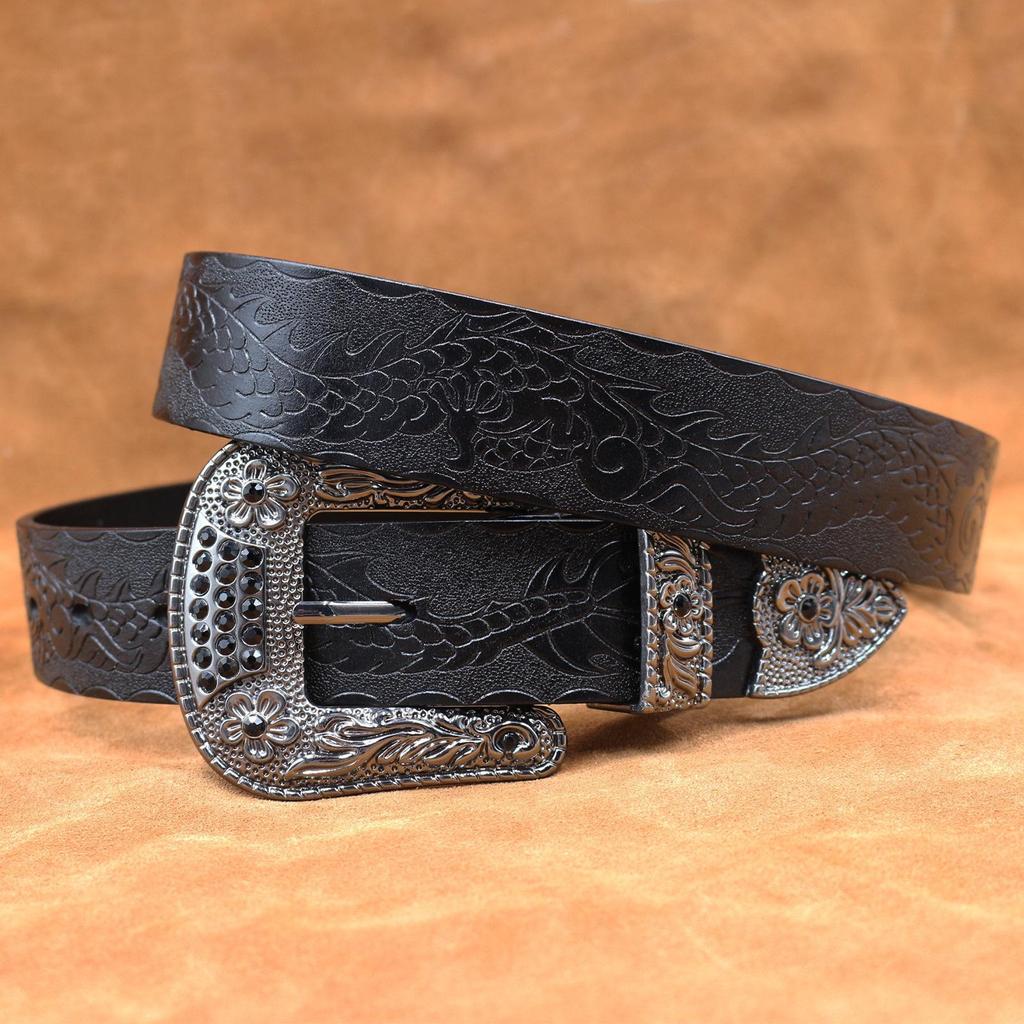 Herren Retro Gürtel aus echtem Rindsleder, Robust, Geprägtes Design
