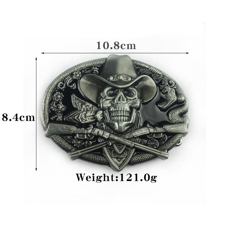 Western Cowboy Skull Black Large Zinc Alloy Retro Oval Belt Buckle