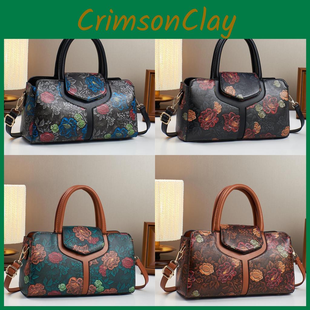 Boston Tote Bag With Splicing Prints And Pu Material For Daily Casual Use