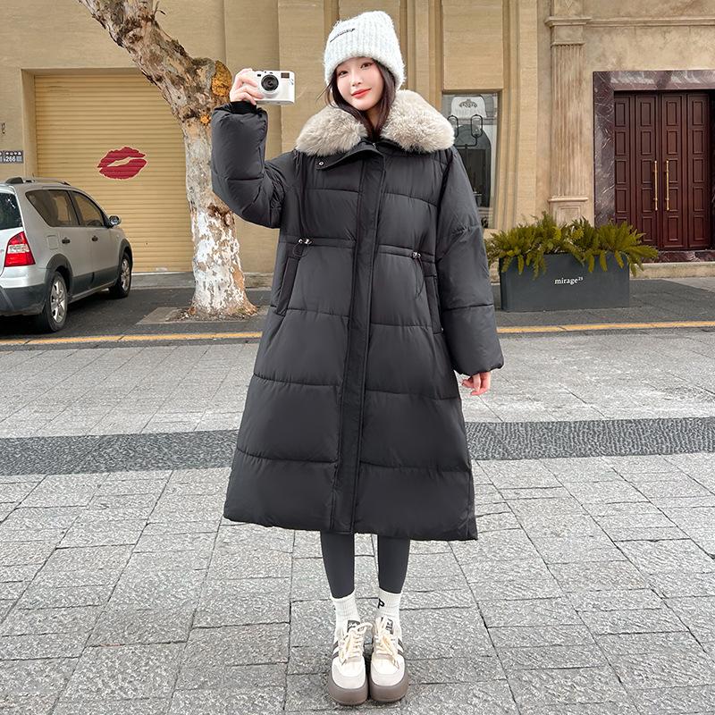 Women’s Calf-Length Windproof Thicken Warm Winter Jacket With Fur Lapel
