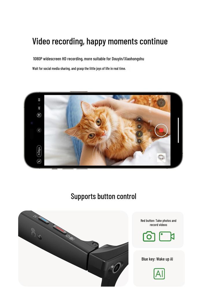 W611 Smart Glasses: AI Voice Control, Bluetooth Music, Translation, Object Recognition, 800W Camera.