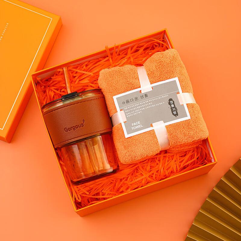 Bamboo Knot Glass Cup & Towel Gift Set