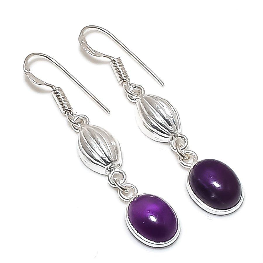 Natural Sage Amethyst Gemstone 925 Sterling Silver Jewelry Earring 1.77 AE-12549