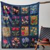 Vintage Floral Print Flannel Blanket, Soft Warm All-Season Throw For Sofa Bed Car Camping, Home Decor Gift