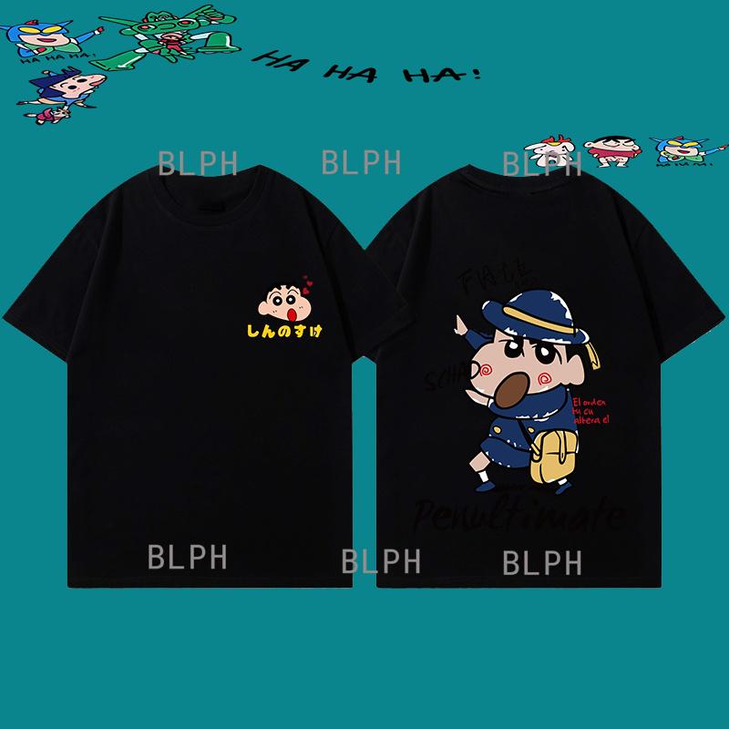 Hand-painted Style Crayon Shin-chan Parent-child Short-sleeved T-shirt Unique Niche Parent-child Style Round Neck Casual T-shirt