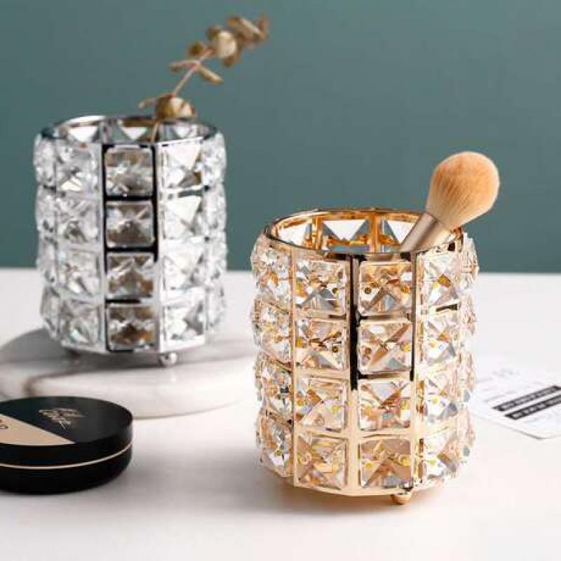 Golden Makeup Brush Organizer Crystal Storage Box 2pcs