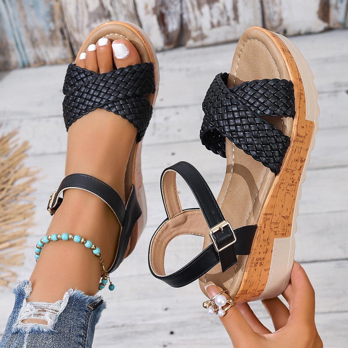 

Fashion Shoes for Women Summer Fashion Platform Wedges Buckle Strap Non-slip Sandals Casual Plus Size 36-41 Women Footwear 2025 41 чёрный
