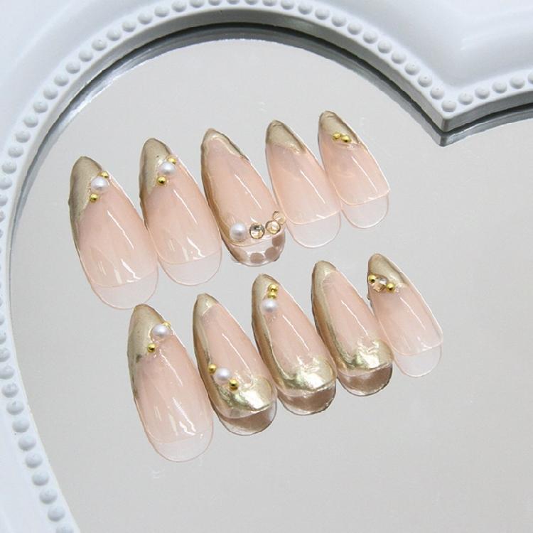 24Pcs Press On Nail Almond Glues On Nail French Fake Nail Designs False Nail Artificial Nail Gifts for Women Girls