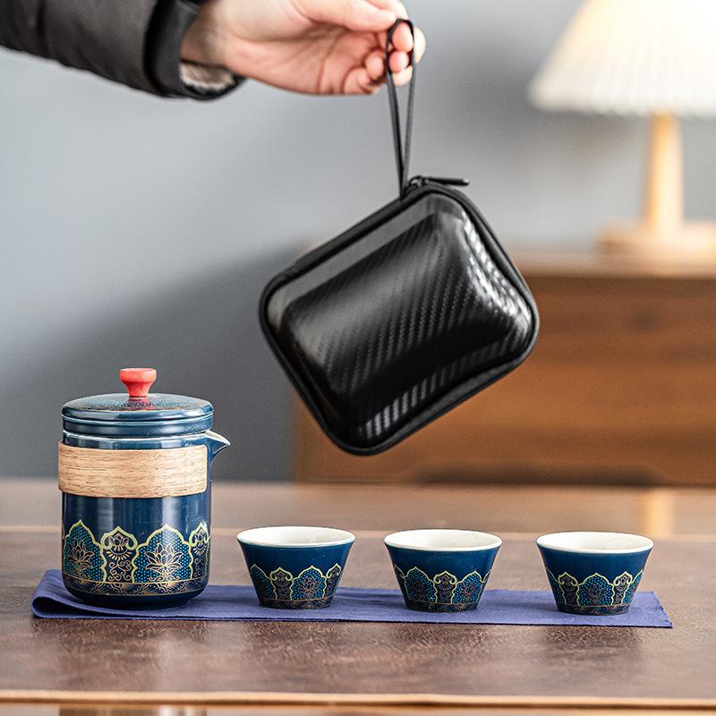 Travel Tea Set Portable Ceramic Kung Fu Outdoor Express Cup One Pot Three Cups Business Souvenir Small Gifts