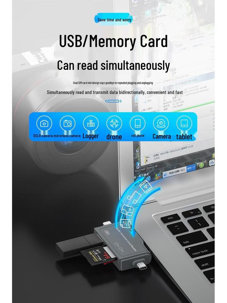 Universal 7-in-1 Multi-Function Card Reader for SD/TF - Compatible with Mobile Phones, Tablets, Apple, and Android Devices