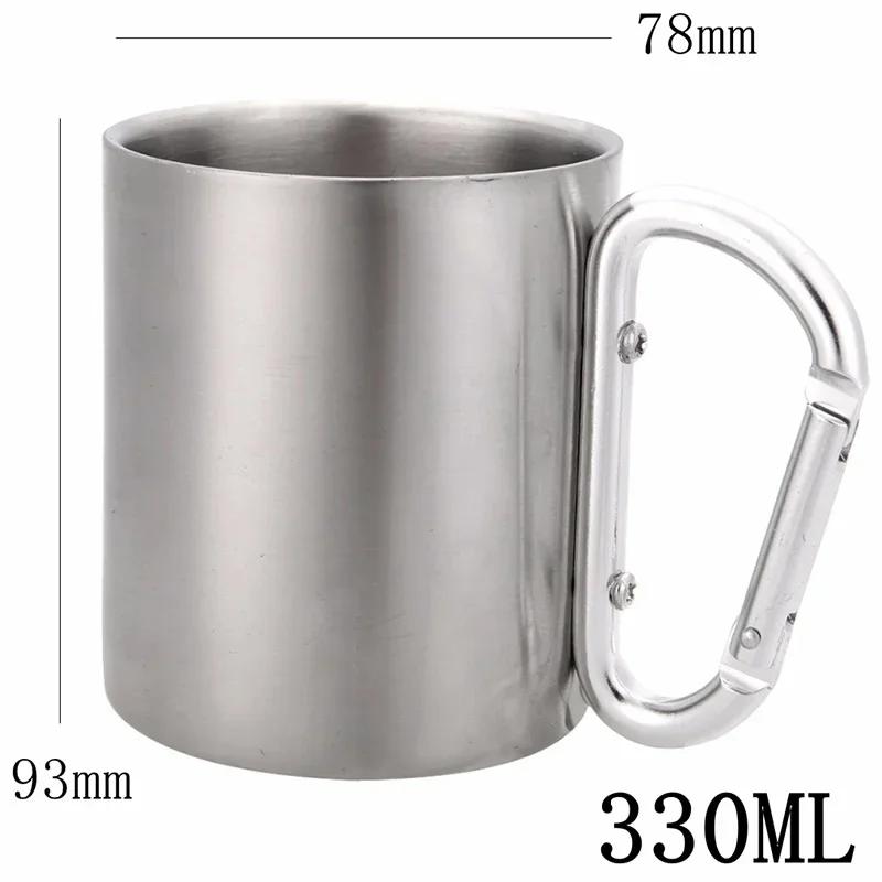Double-layer Stainless Steel Carabiner Cup Outdoor Travel Camping Home Portable Creative Tea Cup