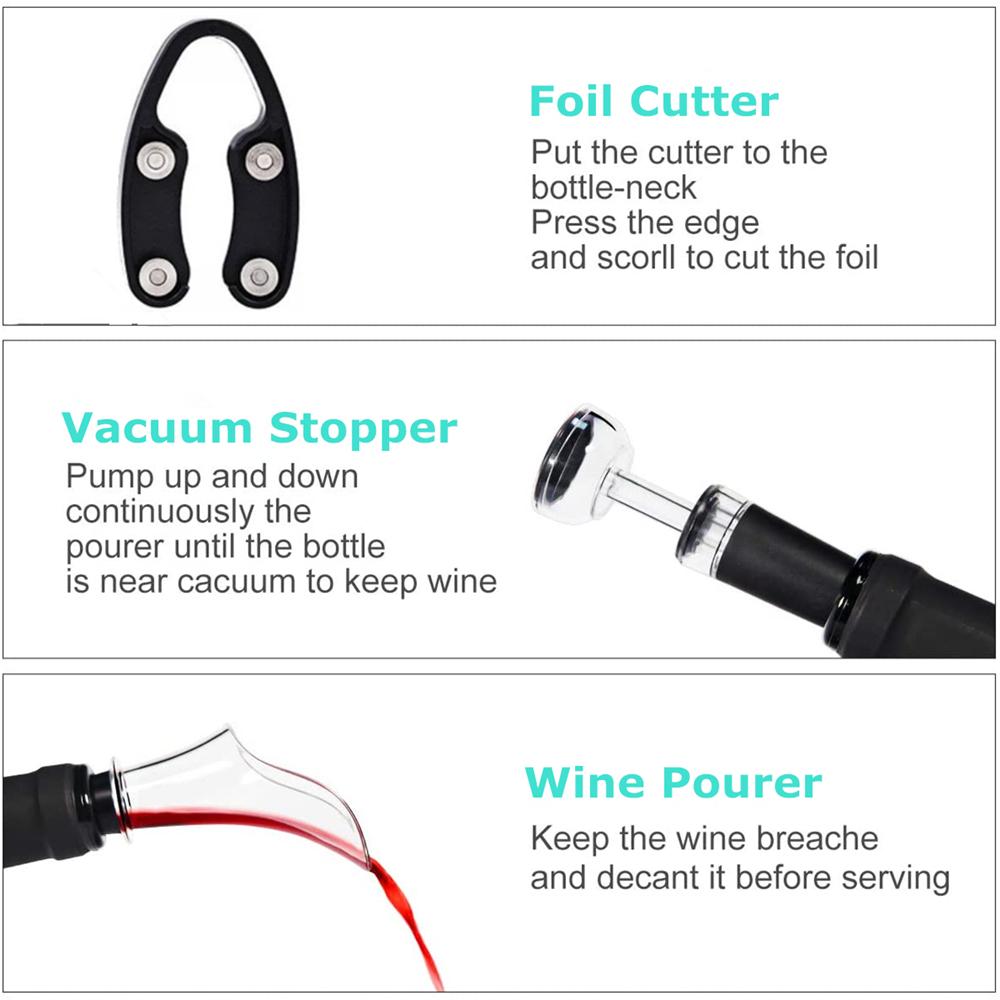 Air Pressure Bottle Opener Set Portable Corkscrew Wine Vacuum Stopper Pourer Foil Cutter Kit Kitchen Gadgets for Home1