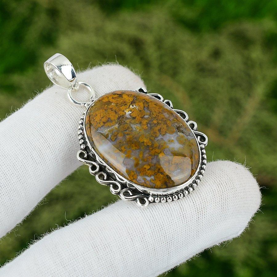 Natural Ocean Jasper Gemstone Jewelry 925 Sterling Silver Pendant For Girls
